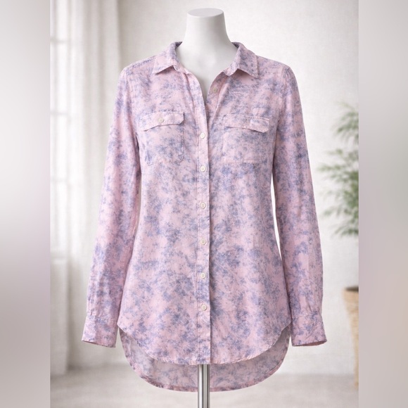 Velvet Heart Tops - Soft Girl Tie Dye Button Down Blouse Pink Purple Boho Casual Top Small